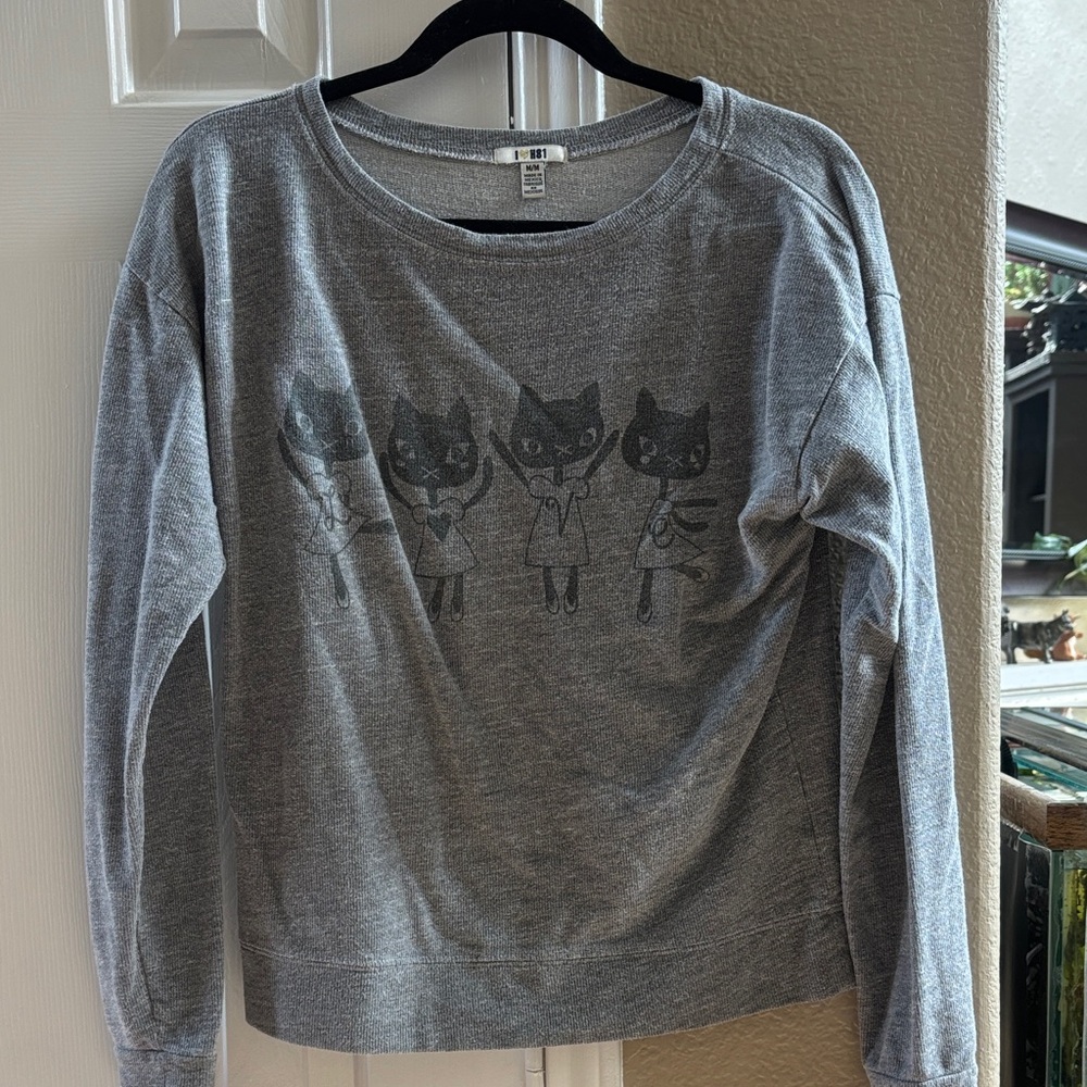 Gray Cat Print Women's Sweater